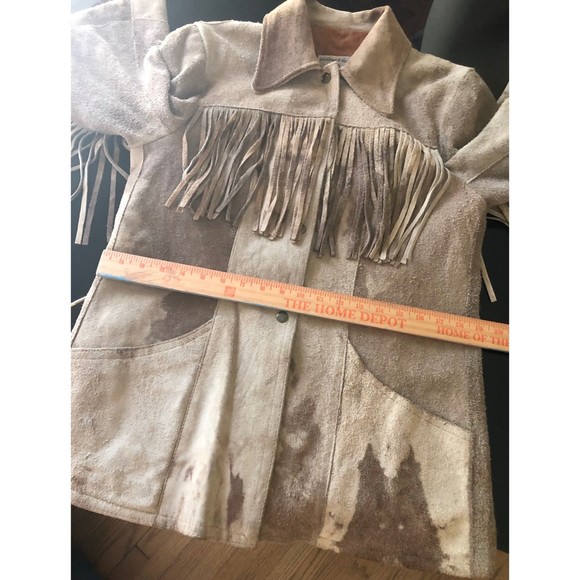 Vintage Jean Sebastian Tan Fringe Suede Cowhide Dye Jacket 60s 70s 11 12 M L - Picture 10 of 12